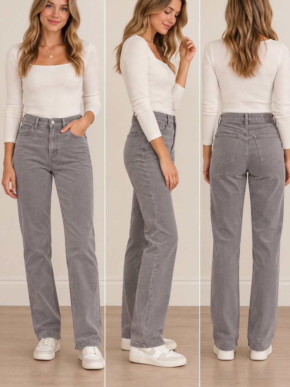 Talbots High-Rise Straight Leg Women’s Corduroy Jeans — Gray Sz 2 Pin Wale